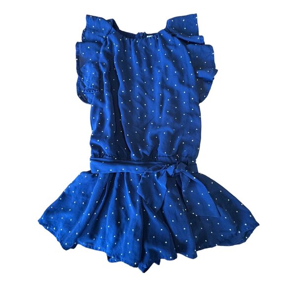 MAYORAL Ruffled Shorts Romper Girls 6 Navy Blue Gold Dot Playsuit Chiffon Jumper - Picture 1 of 9
